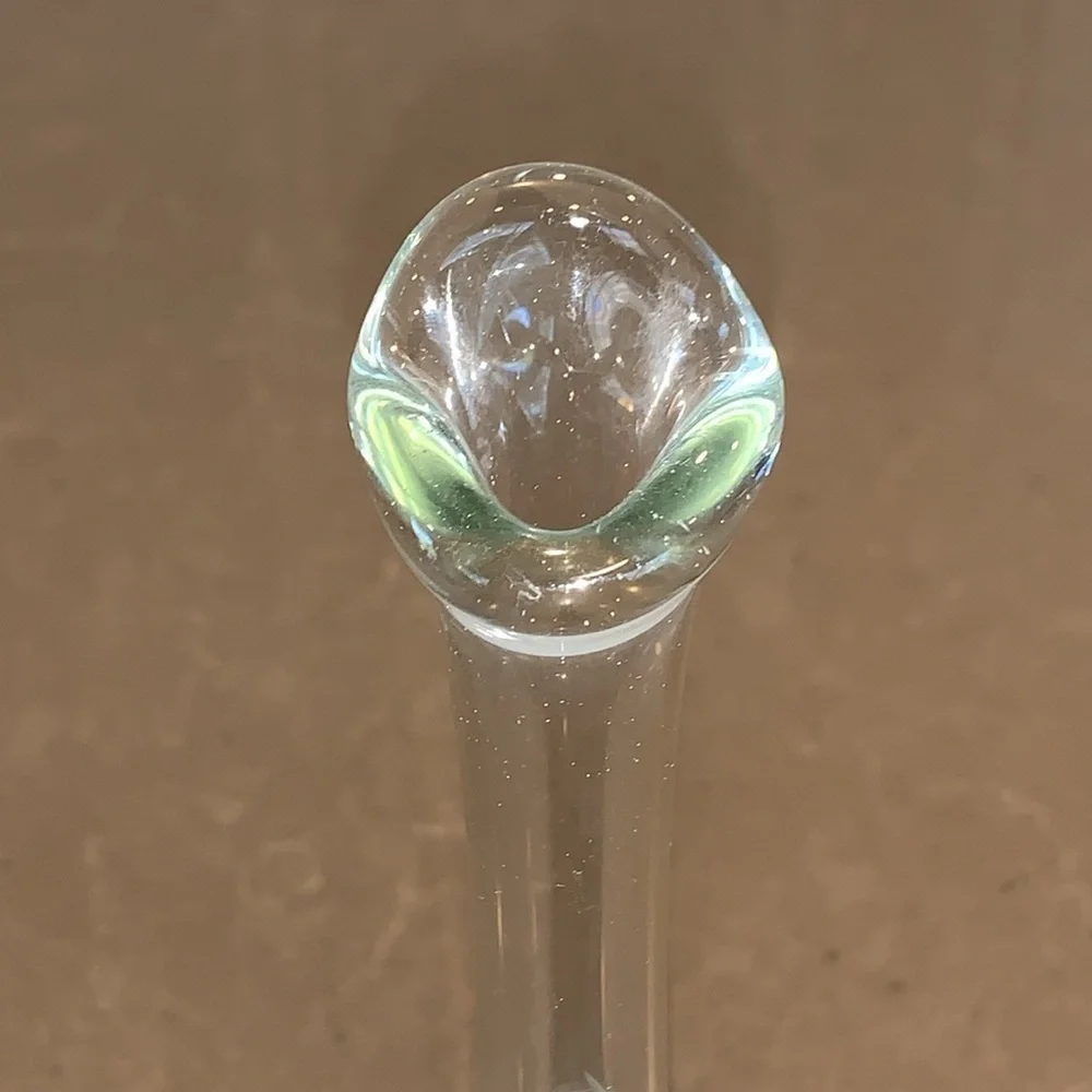 Vtg MCM Etched Glass Swung Vase 9.25”